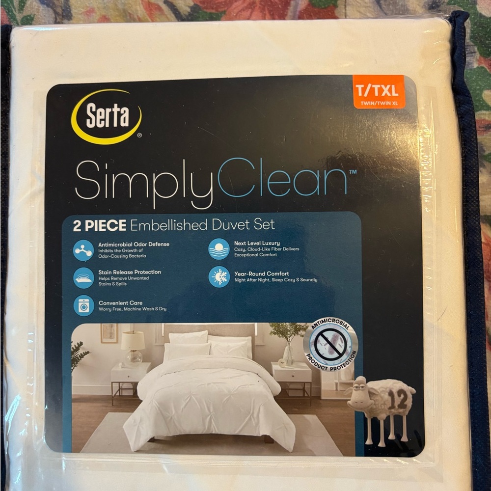 Serta White Simply Clean Antimicrobial 3-Piece Duvet Set Size Twin/Twin XL
